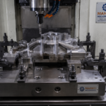 Custom machined jig and fixture set on a workbench showing jigs and fixtures manufacturer capability at Mahati Bangalore