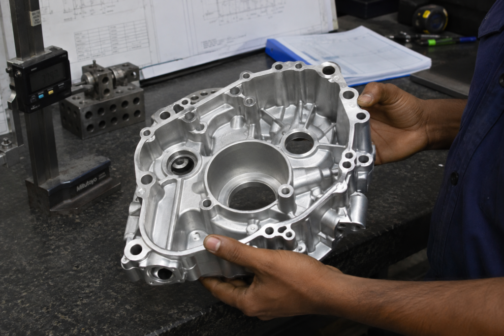 Finished aluminium gravity die cast automotive component with excellent surface finish at Mahati Bangalore