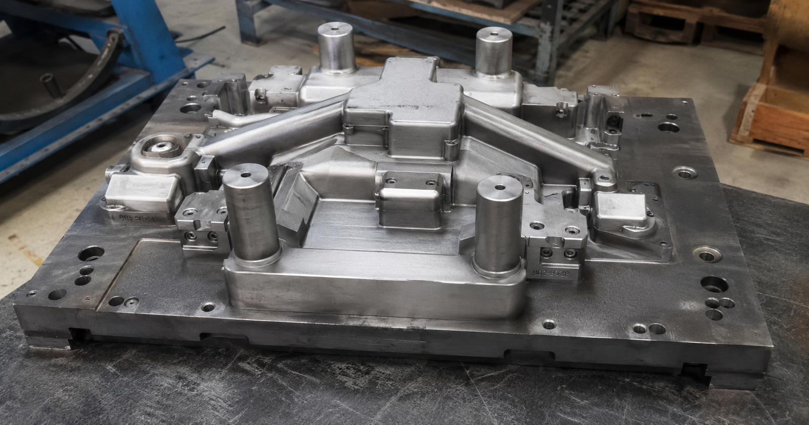 Core box for a core shooter machine being inspected before dispatch at a Bangalore pattern making facility