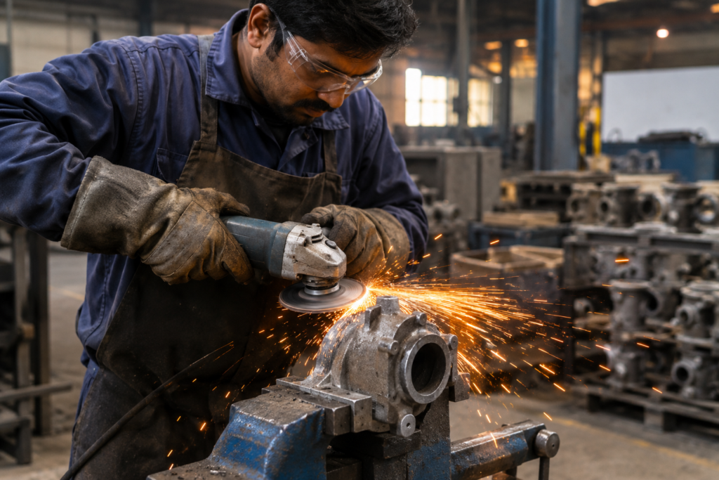 Sparks in the Foundry Workshop